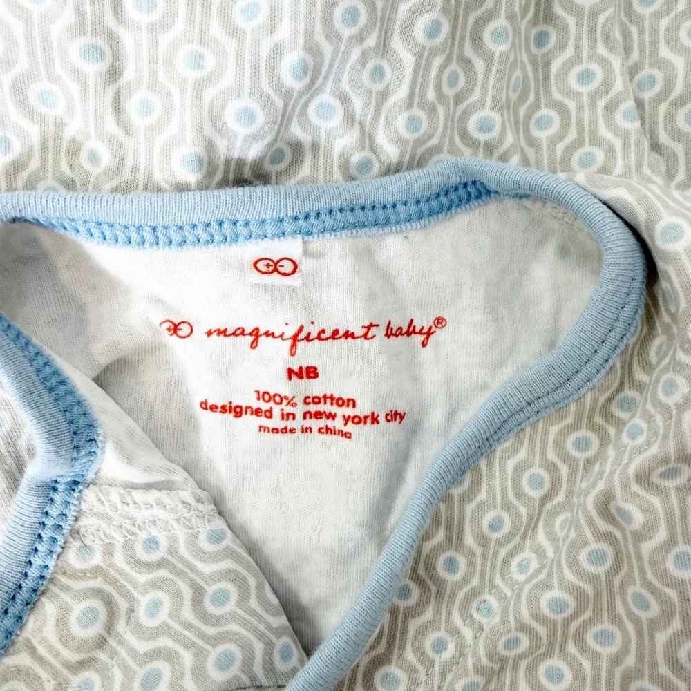 Magnificent Baby Magnetic Gown Unisex NB Grey Blue Geometric Cotton Sleeper